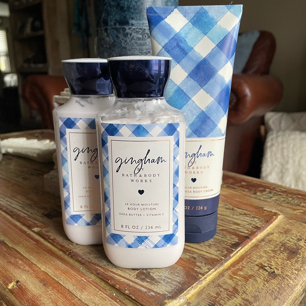 Bath & Body Works Gingham Blue Plaid Moisturizer Trio